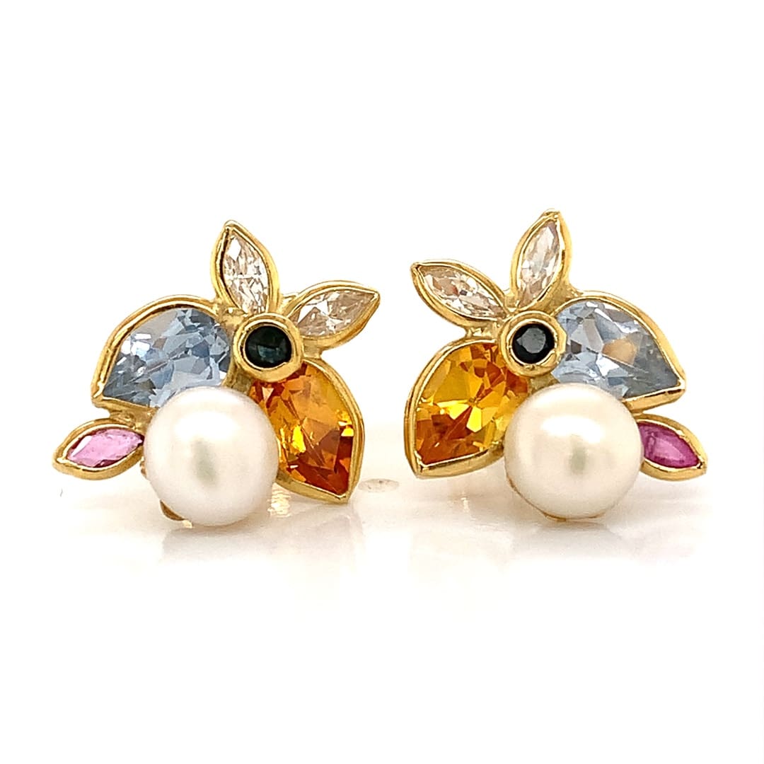 Pearl & Gemstone Stud Earrings