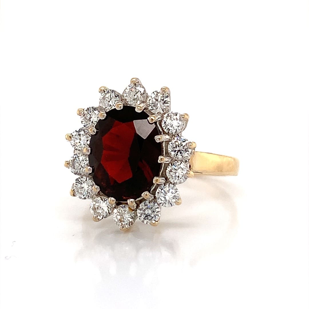 Garnet and C.Z. Cluster Ring