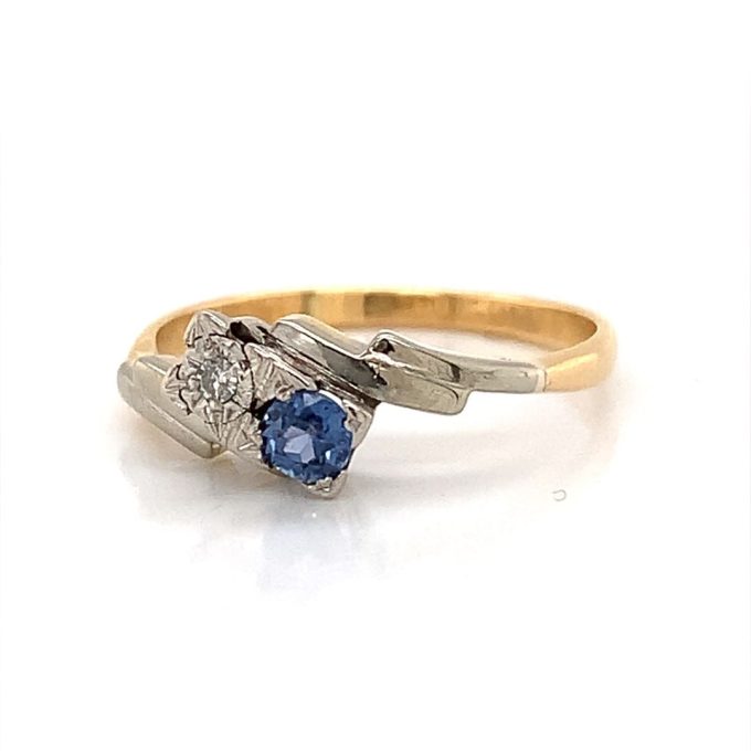 Vintage Sapphire and Diamond Cross Over Ring