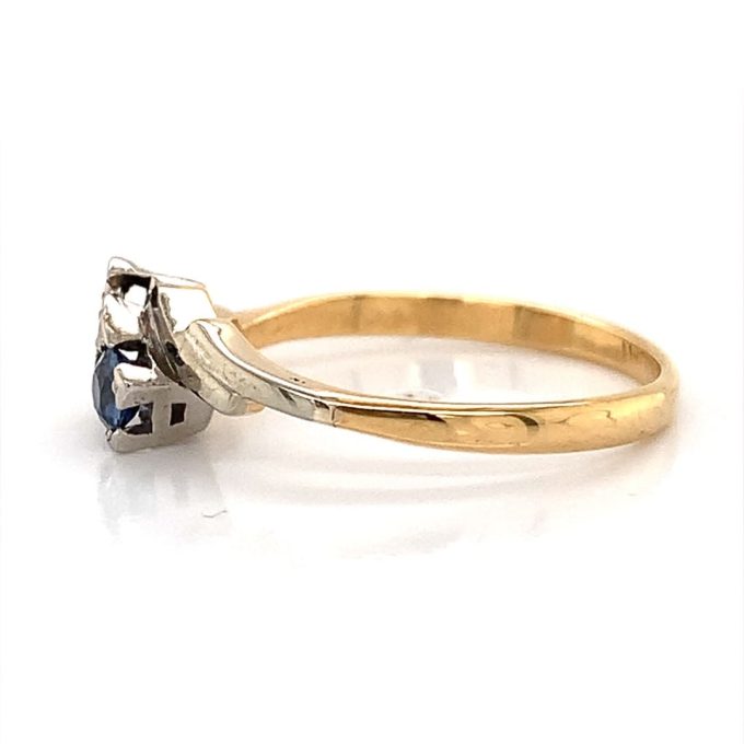 Vintage Sapphire and Diamond Cross Over Ring