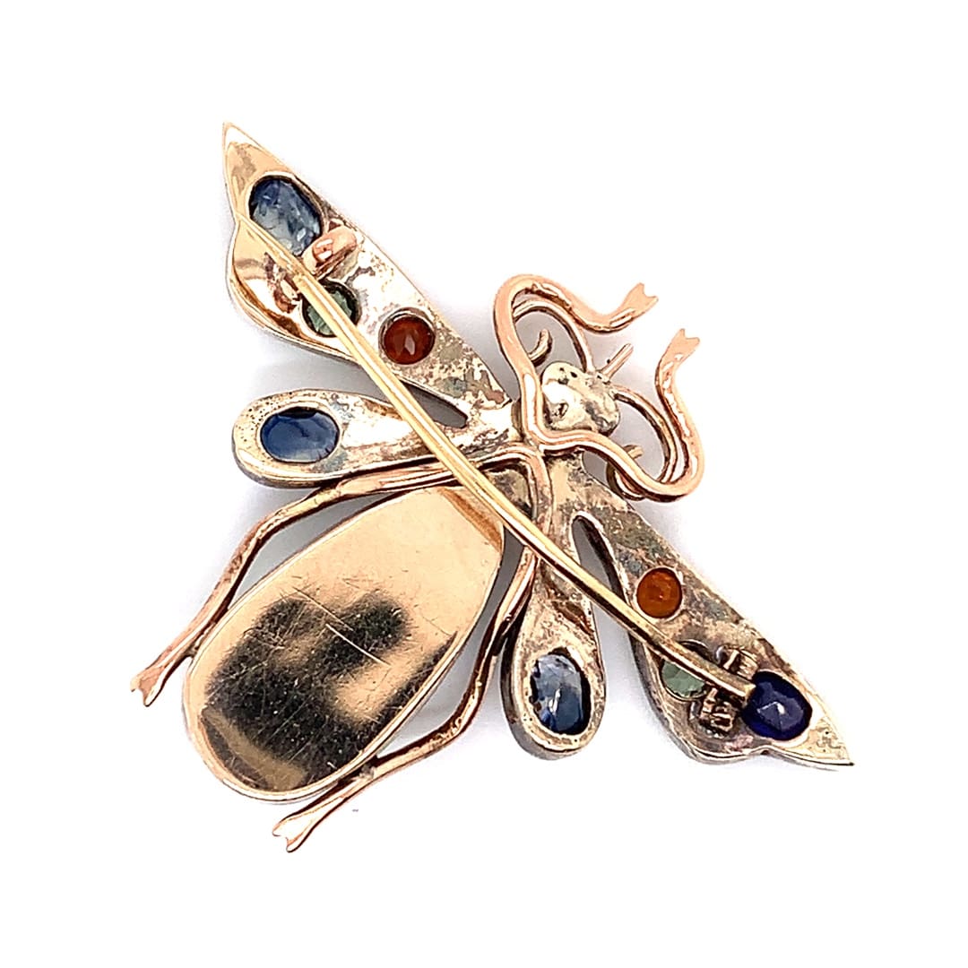 Vintage Multi Gem Gold Moth Brooch