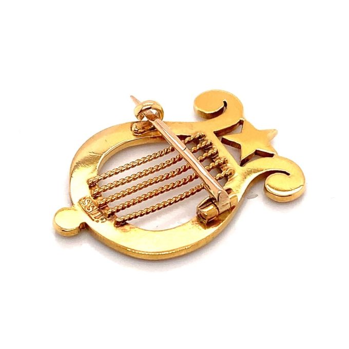 Victorian Gold and Pearl Lyre Brooch