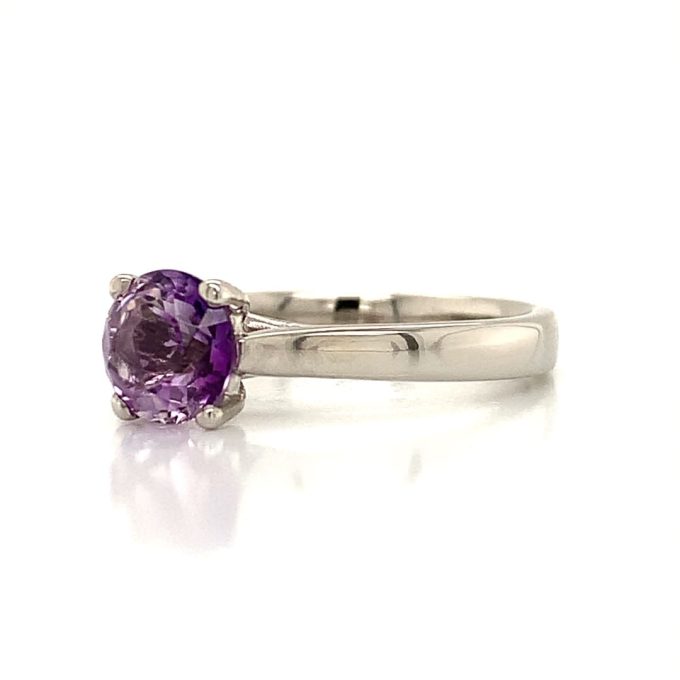 Amethyst Platinum Solitaire Ring