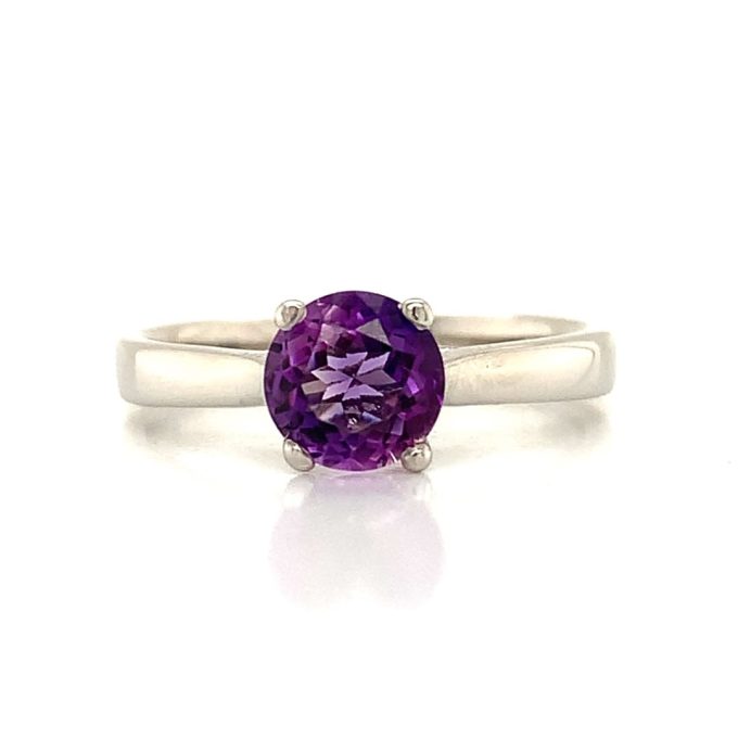 Amethyst Platinum Solitaire Ring