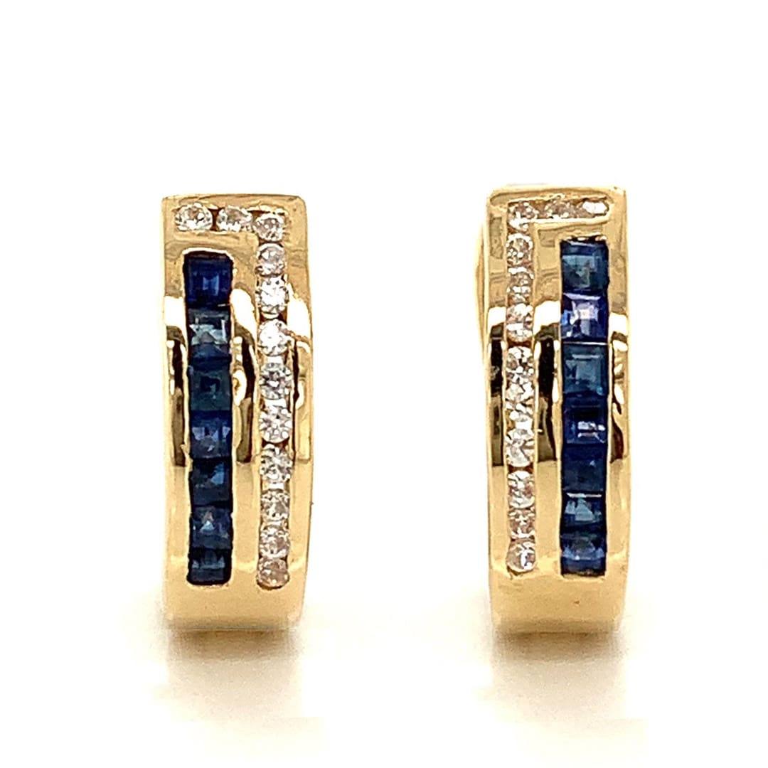 Sapphire and CZ Huggie Earrings