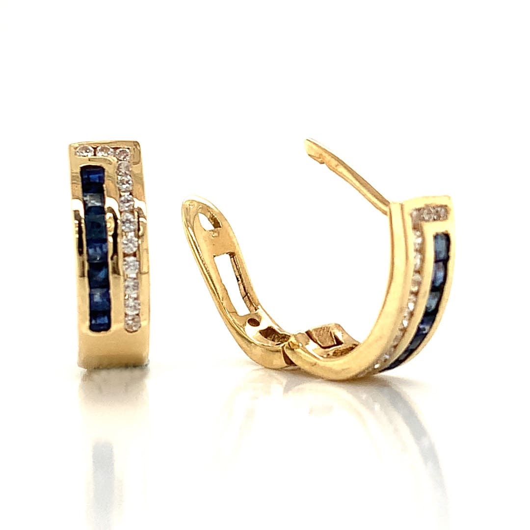 Sapphire and CZ Huggie Earrings