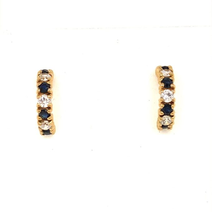 Sapphire and CZ Half Hoop Earrings