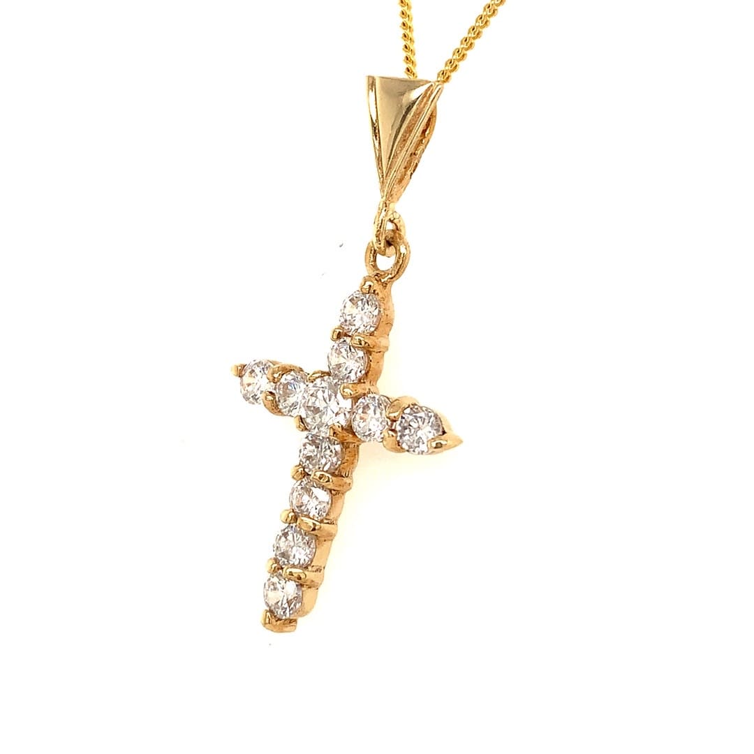 9ct Yellow Gold Cubic Zirconia Cross