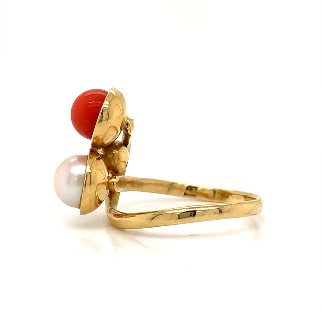 Pearl & Coral Gold Handmade Ring