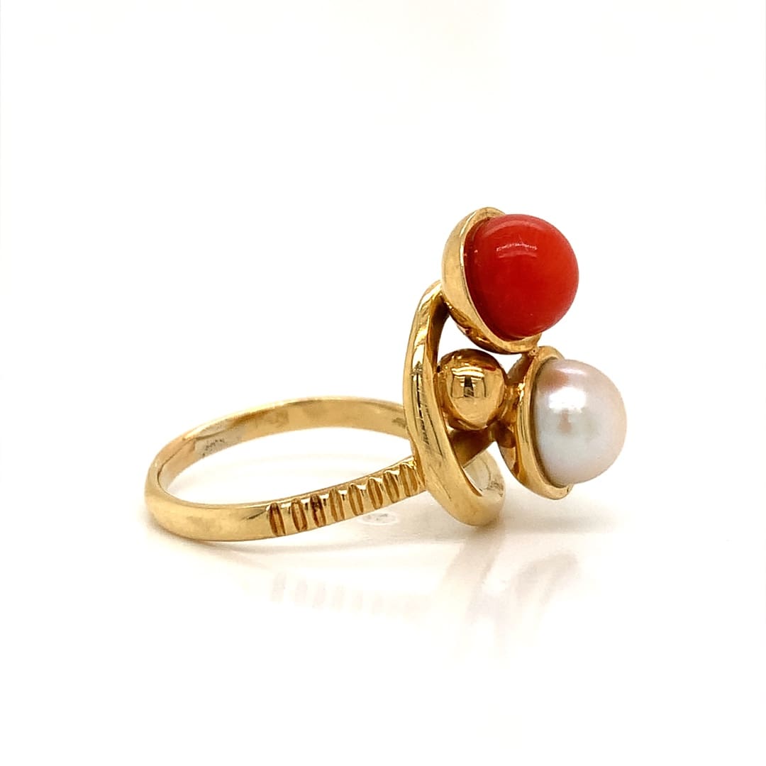 Pearl & Coral Gold Handmade Ring