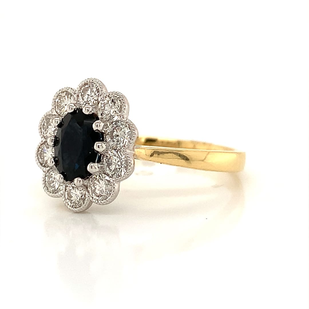 Sapphire and Diamond Cluster Ring