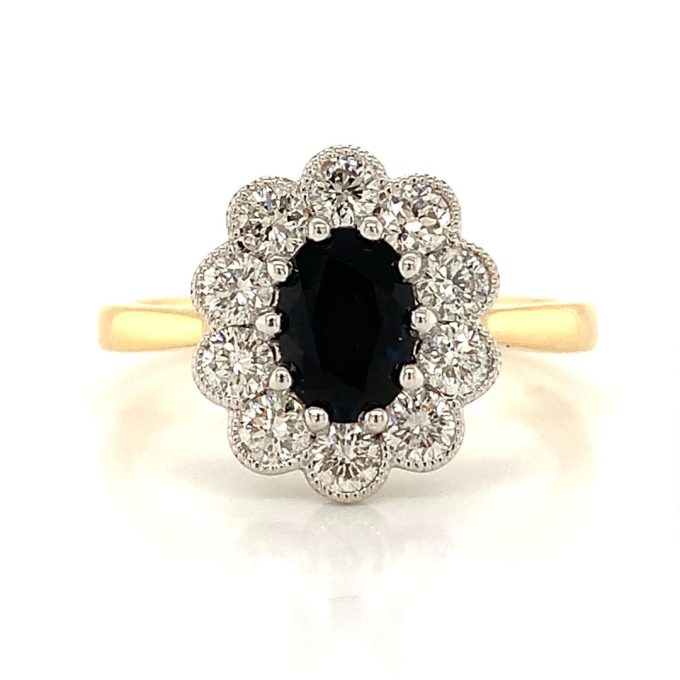 Sapphire and Diamond Cluster Ring