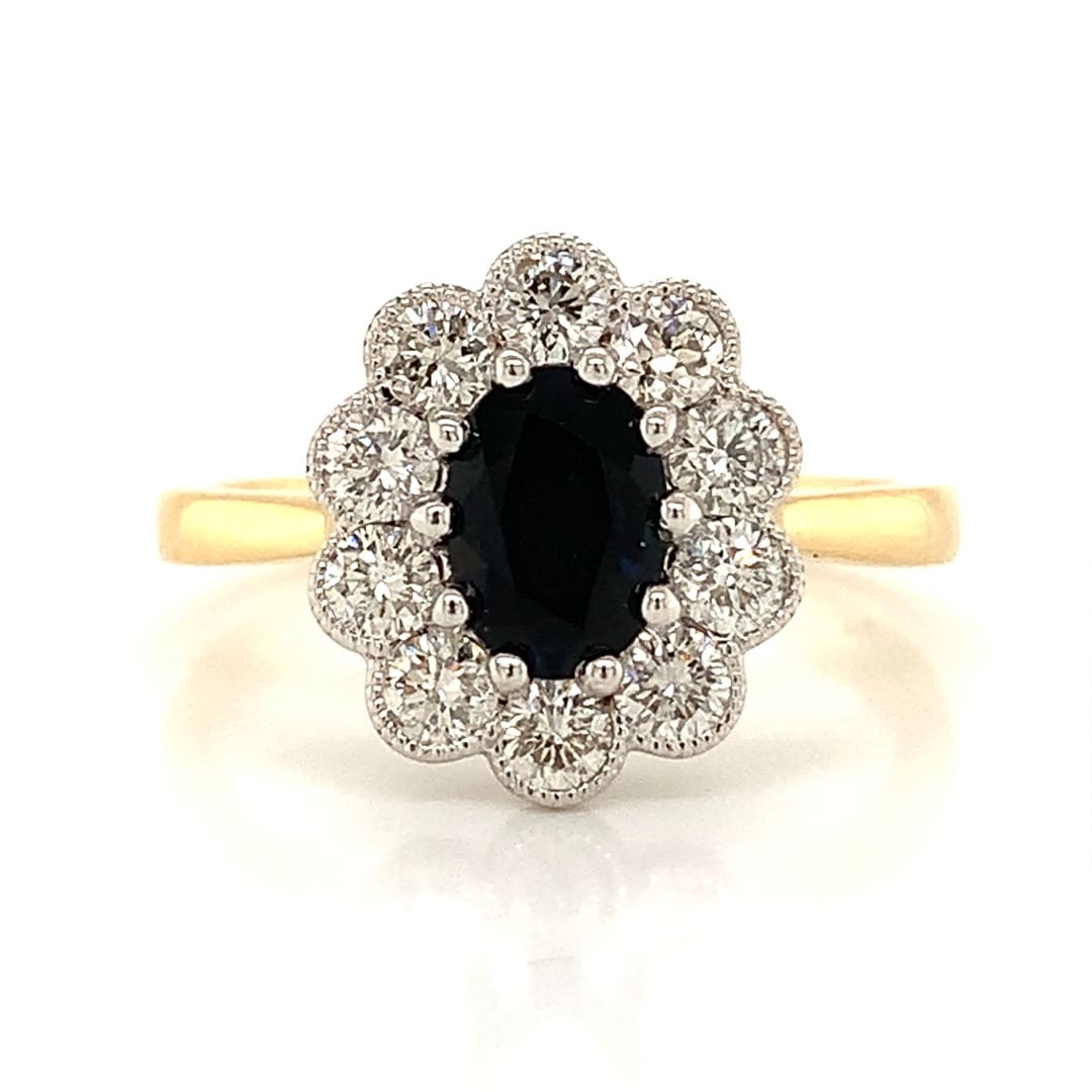 Sapphire and Diamond Cluster Ring