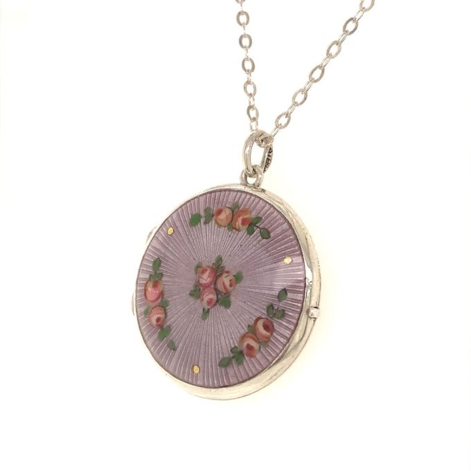 Silver Enamel Locket Necklace