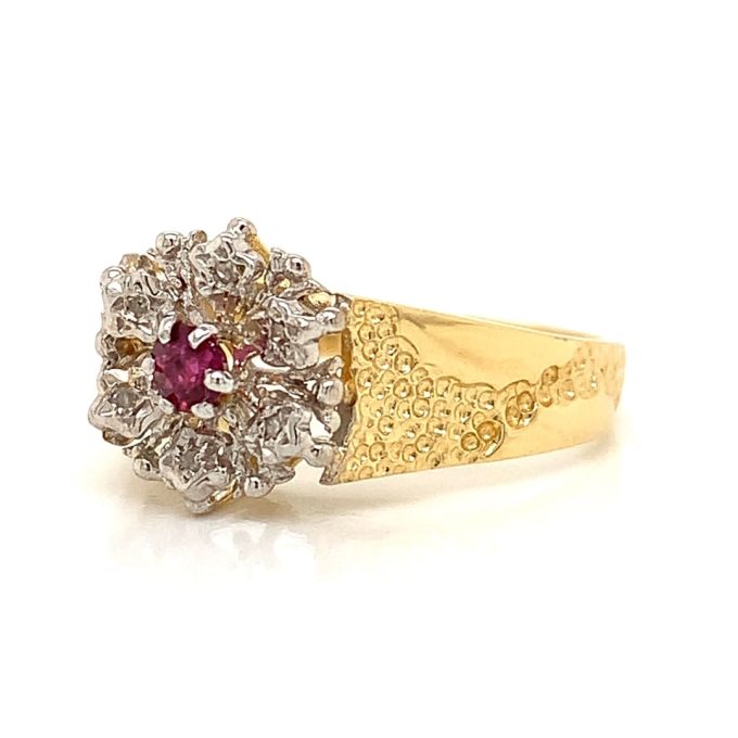 Vintage Ruby and Diamond Cluster Ring