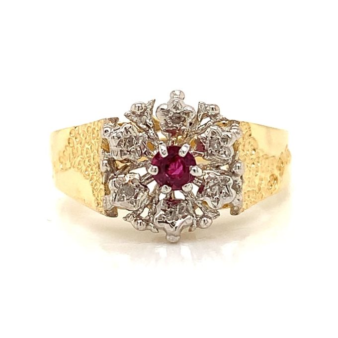 Vintage Ruby and Diamond Cluster Ring