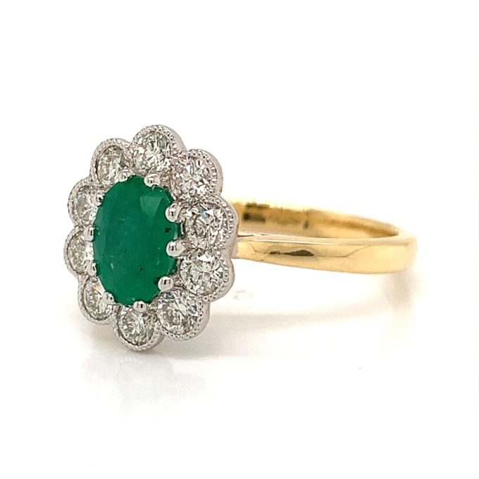 Emerald and Diamond Cluster Ring
