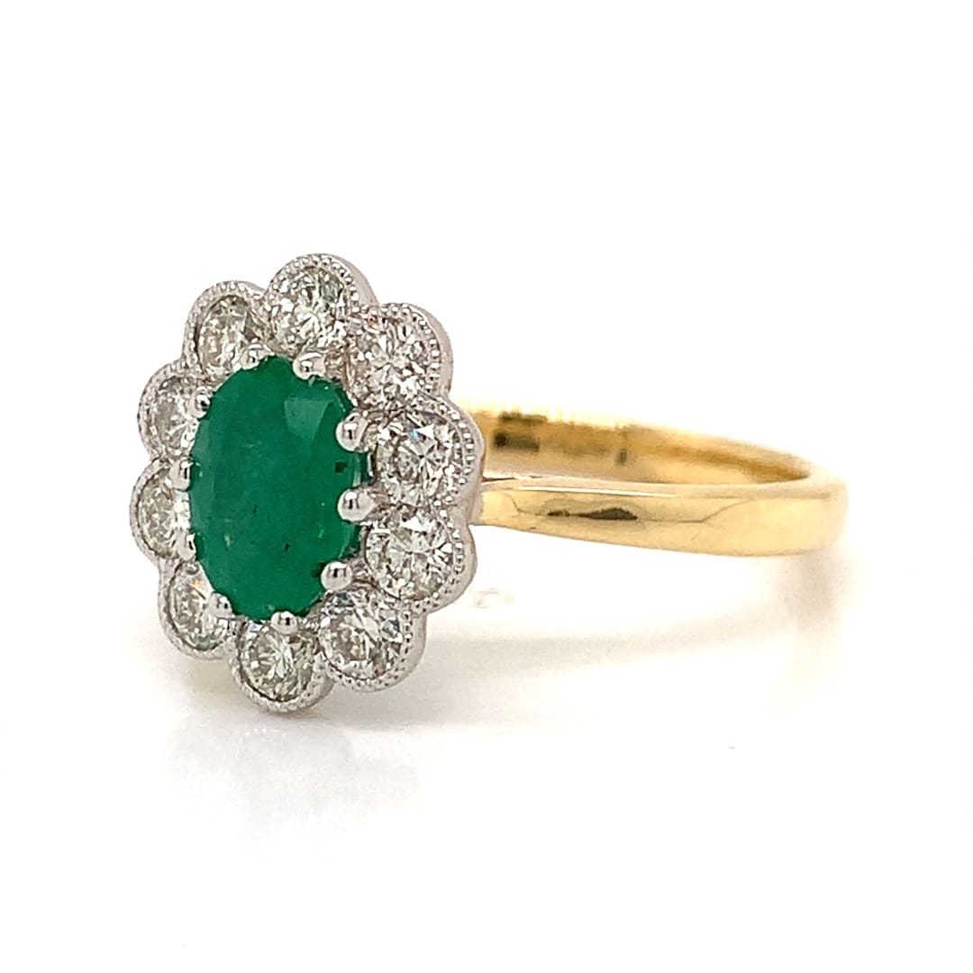Emerald and Diamond Cluster Ring