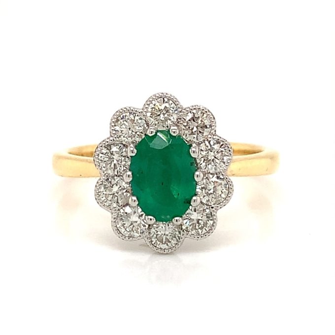 Emerald and Diamond Cluster Ring