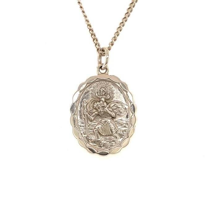 Oval Silver Saint Christopher Pendant and Chain