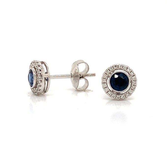 Sapphire and Diamond Halo Stud Earrings