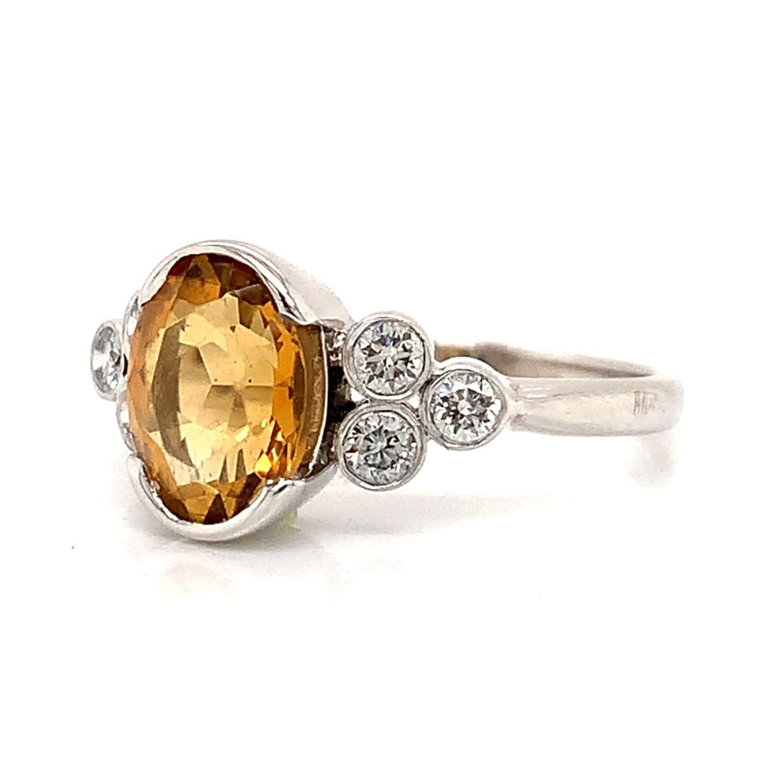 White Gold Citrine and Diamond Ring