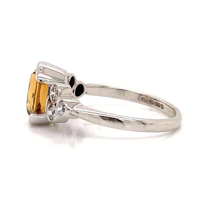 White Gold Citrine and Diamond Ring
