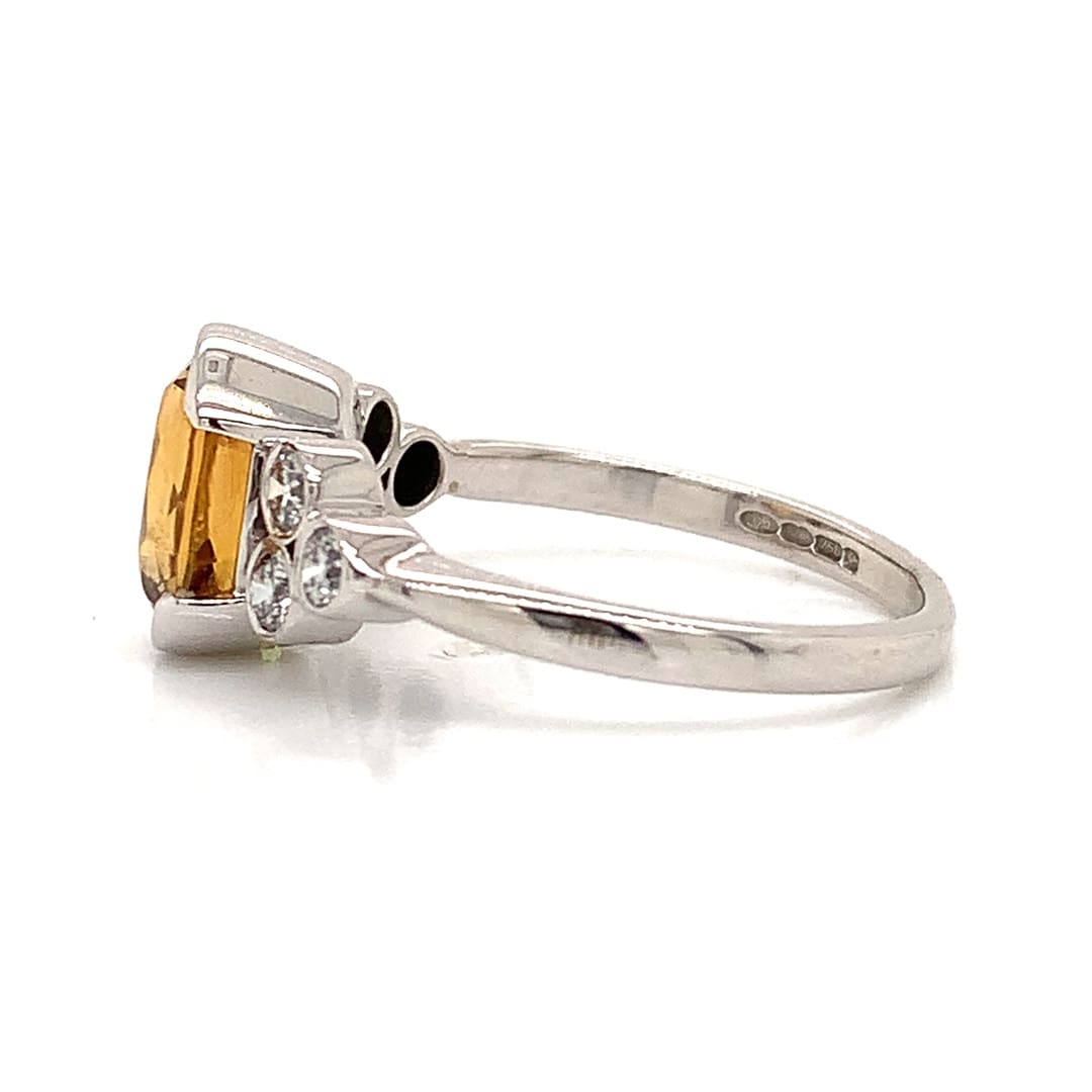 White Gold Citrine and Diamond Ring