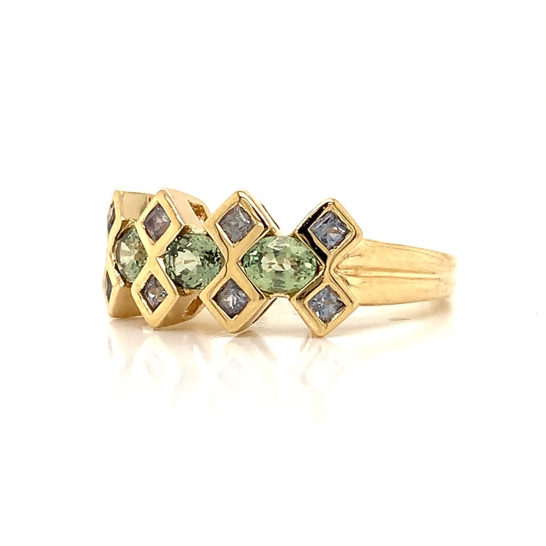 Aquamarine and Green Amethyst Dress Ring
