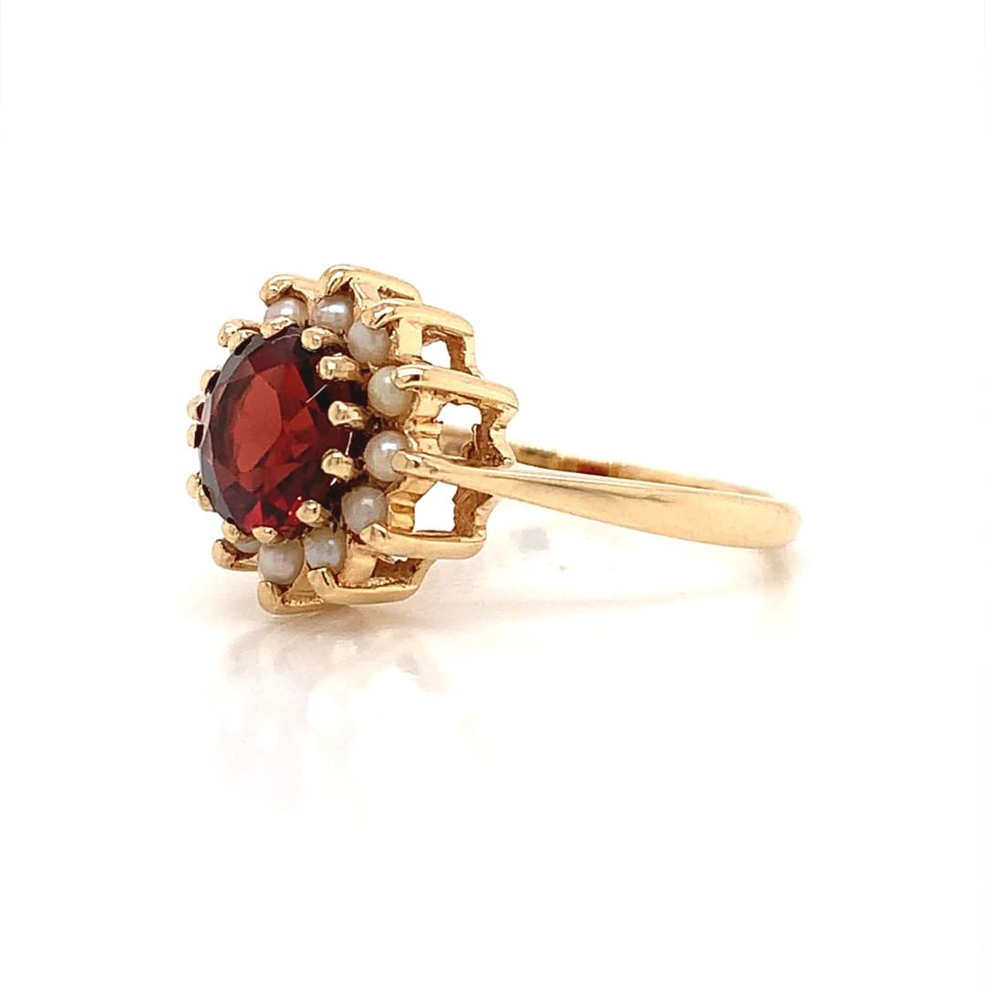 Garnet and Pearl Cluster Ring