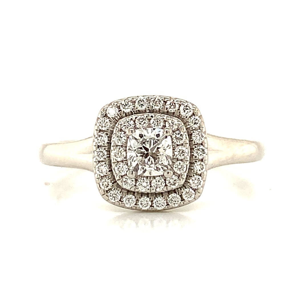 Double Halo Diamond Platinum Ring