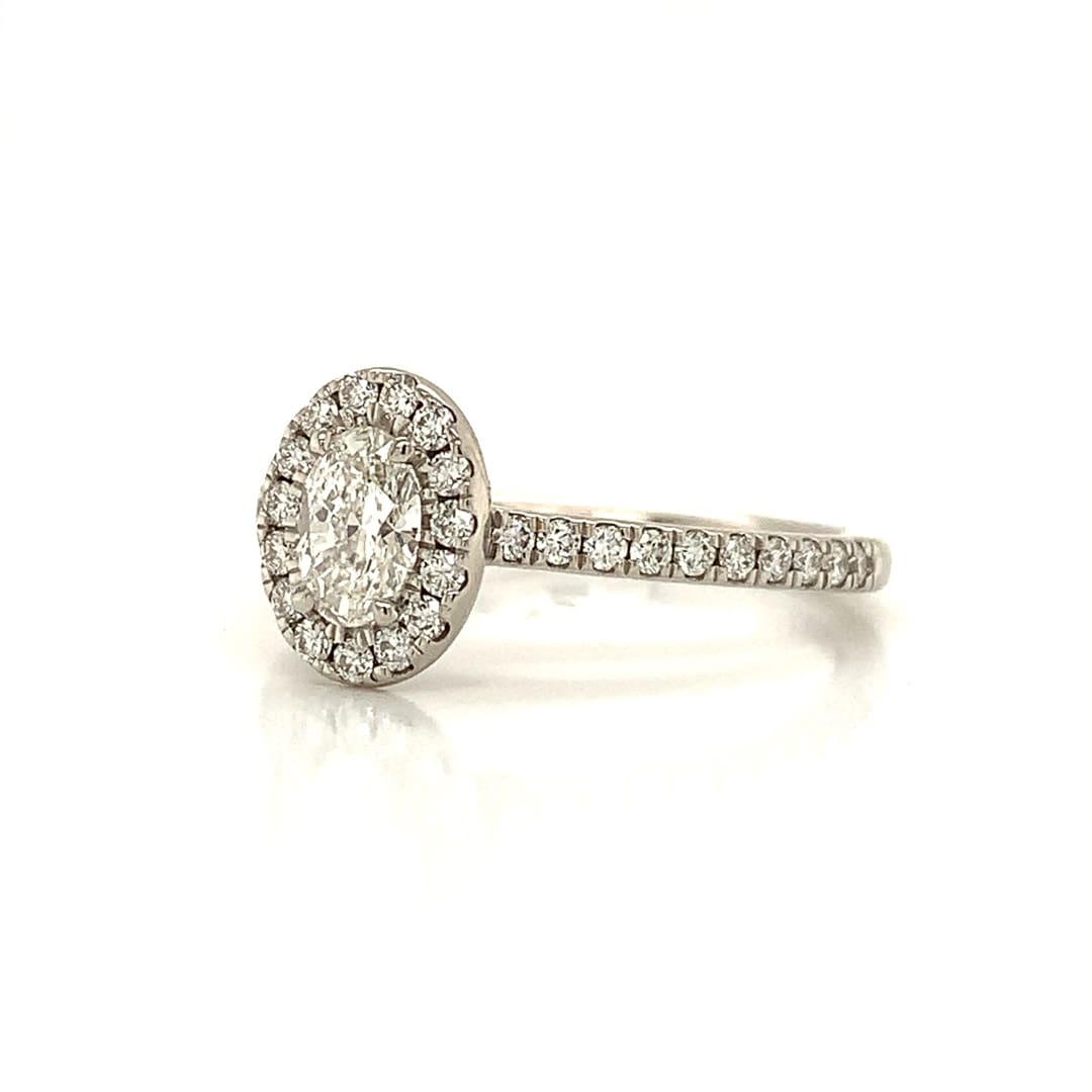 Oval Diamond Halo Platinum Ring