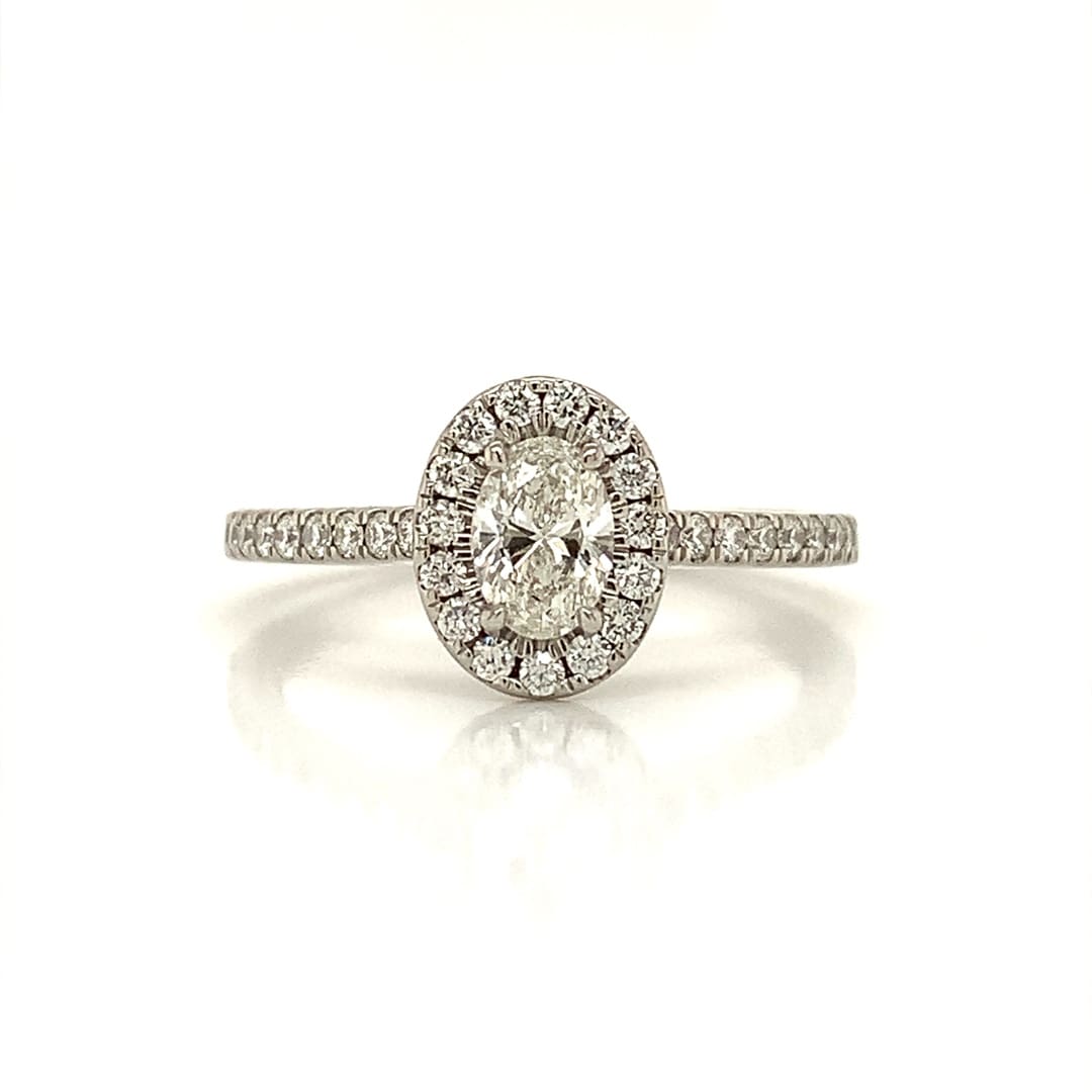 Oval Diamond Halo Platinum Ring