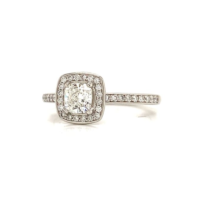 Cushion Cut Diamond Pave Platinum Ring