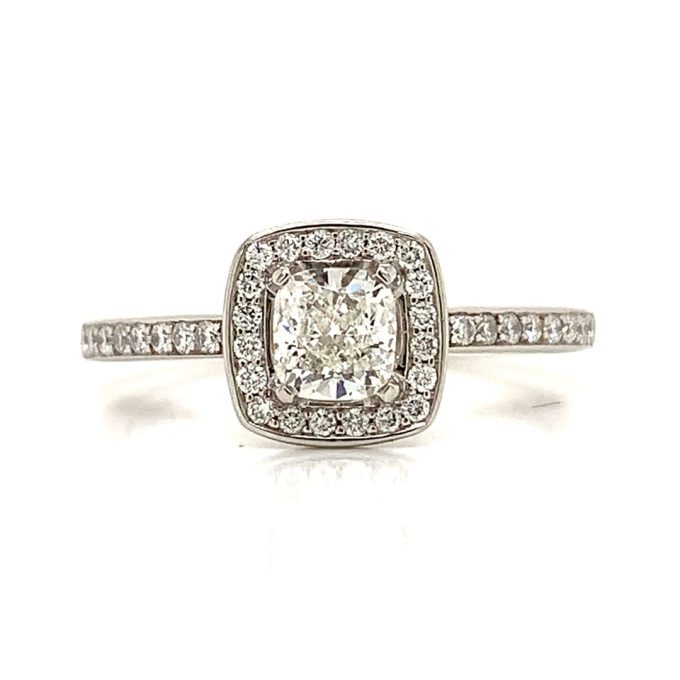 Cushion Cut Diamond Pave Platinum Ring
