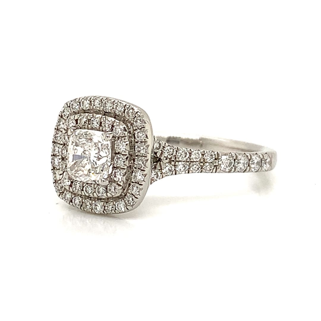 Cushion Cut Diamond Double Halo Platinum Ring