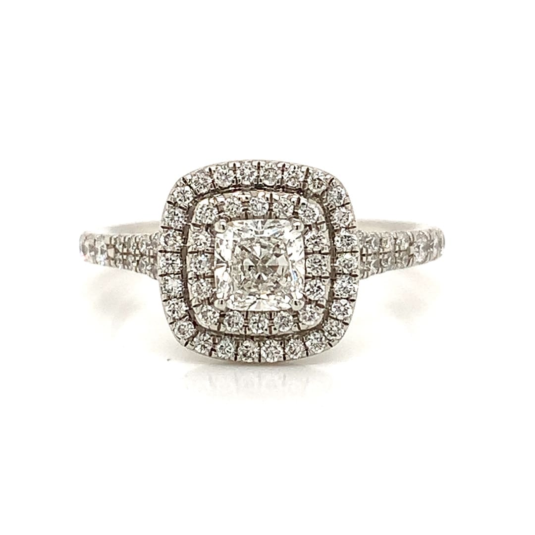 Cushion Cut Diamond Double Halo Platinum Ring