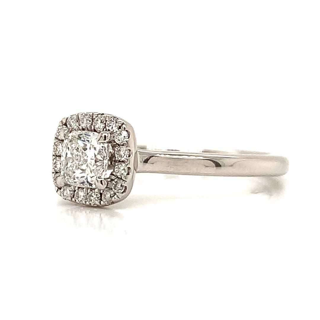 0.50ct Cushion Diamond Halo Platinum Ring