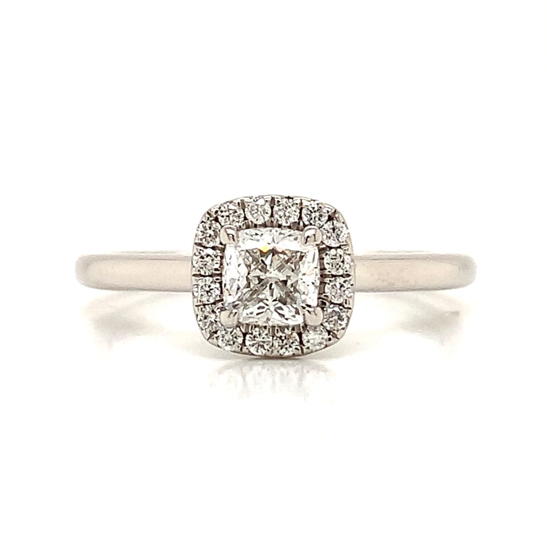 0.50ct Cushion Diamond Halo Platinum Ring