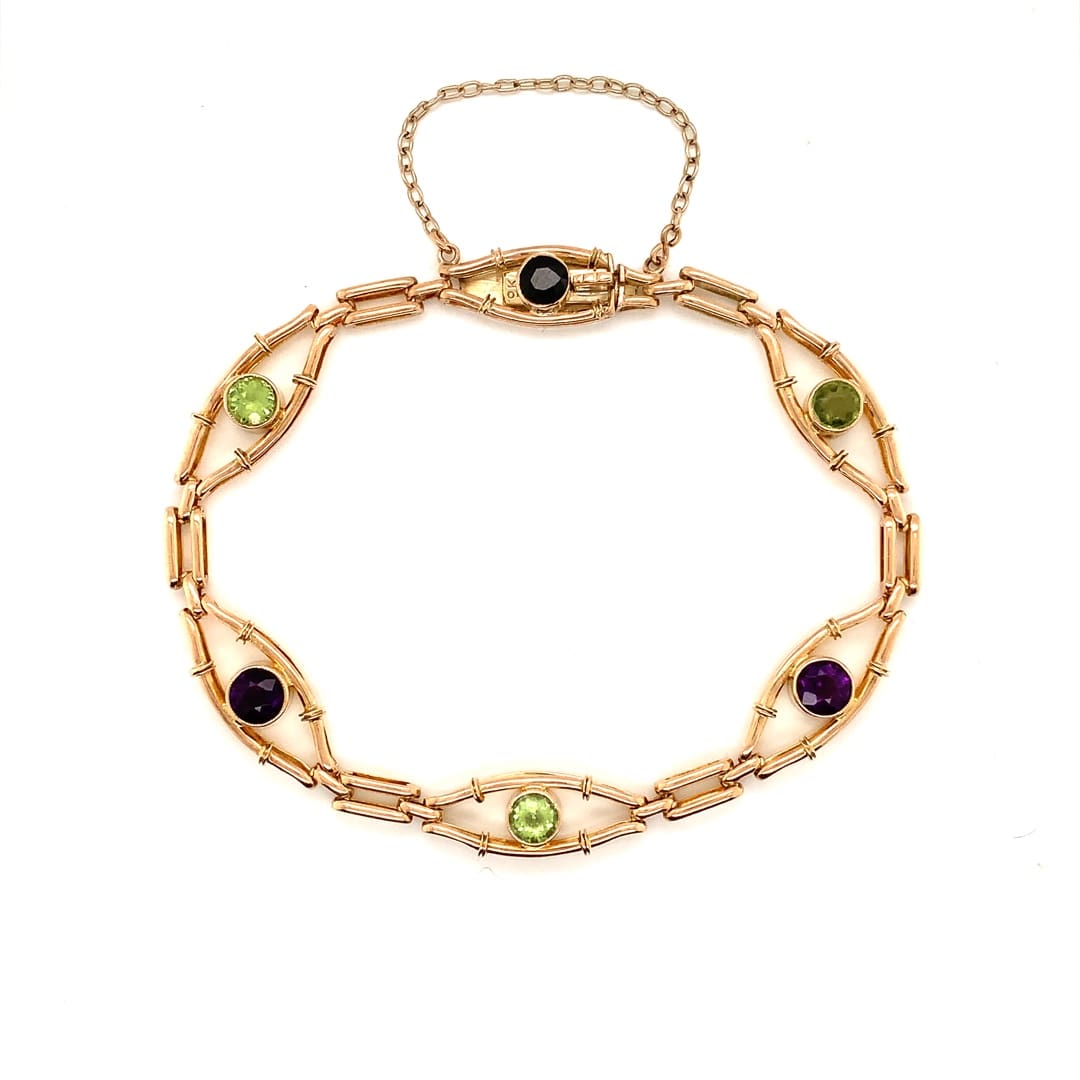 Peridot and Amethyst Gold Bracelet