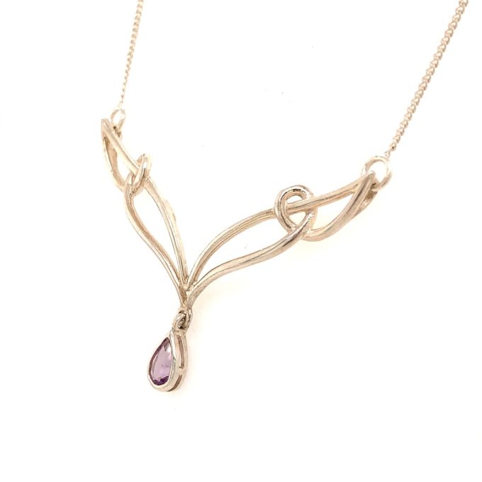 Silver Amethyst Wishbone Necklace