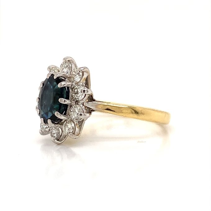 Sapphire and Diamond Cluster Ring