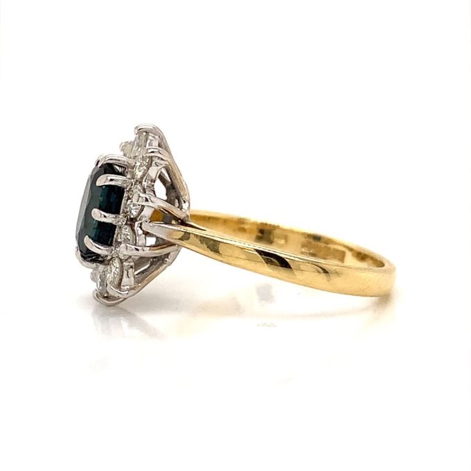 Sapphire and Diamond Cluster Ring