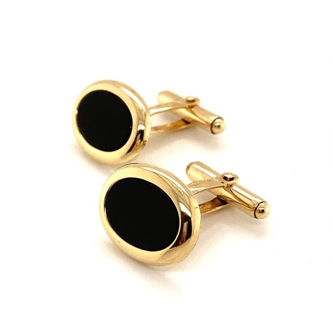 Onyx 9ct Gold Oval Cufflinks