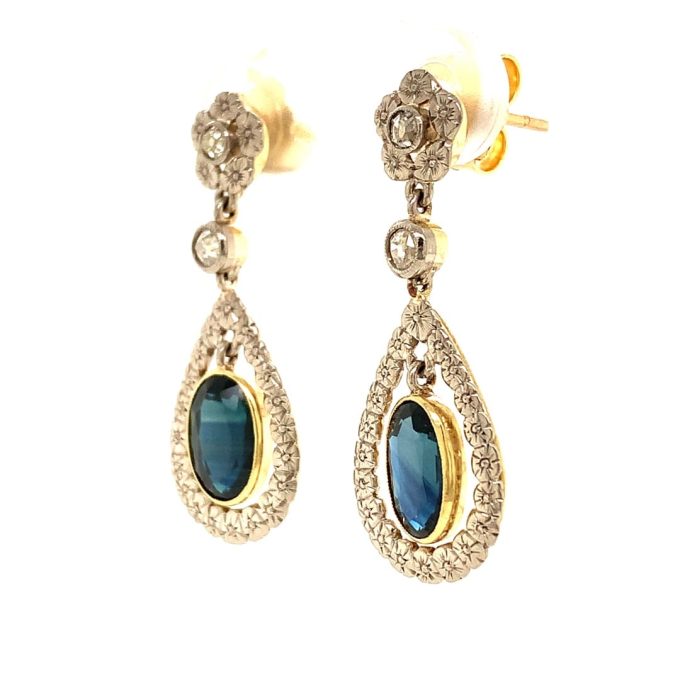 Vintage Sapphire and Diamond Drop Earrings