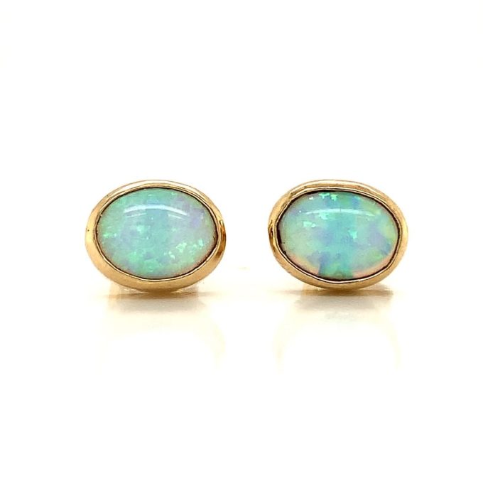 Opal and Gold Stud Earrings