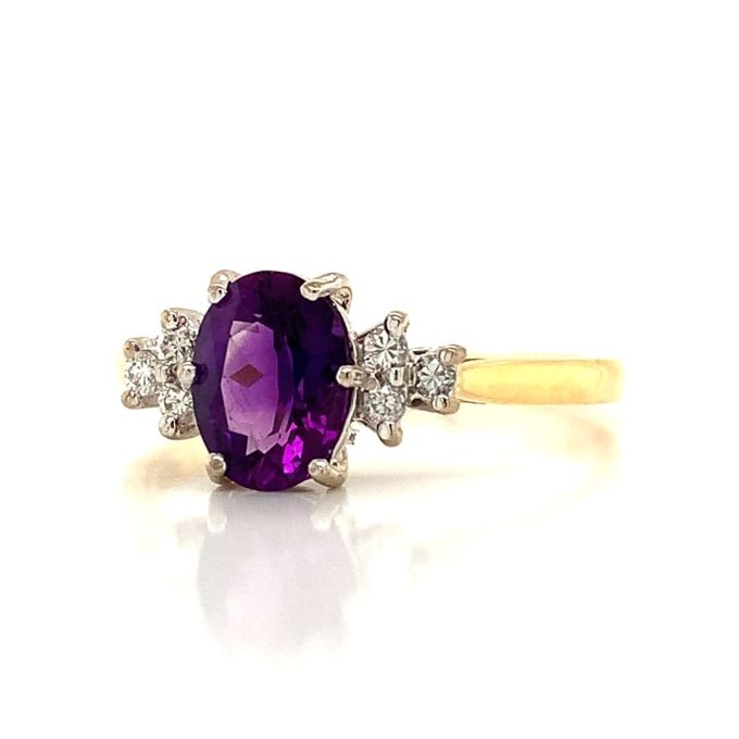 Amethyst and Diamond Cluster Gold Ring