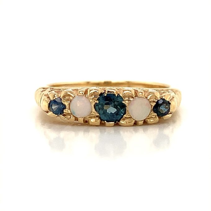 Sapphire and Opal Five Stone Ring