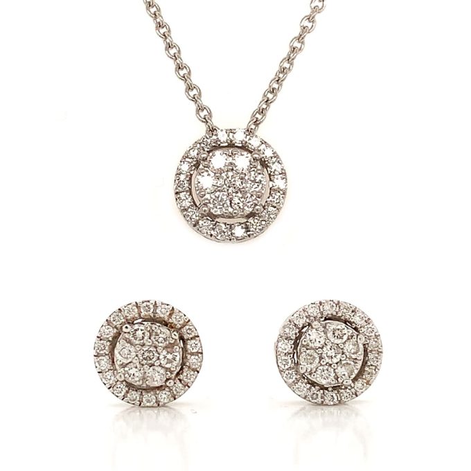 9ct White Gold Diamond Necklace and Studs Set