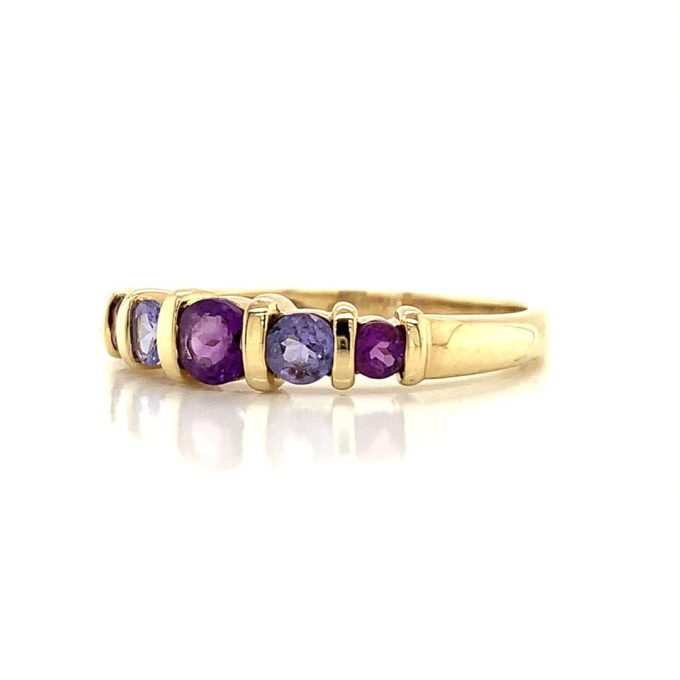 Yellow Gold Amethyst and Tanzanite Eternity Ring